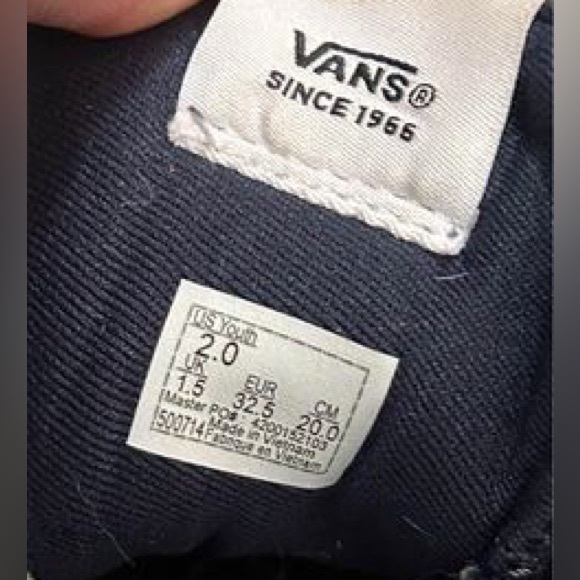 VANS Off the Wall youth size 2 navy high top Velcro closure - Picture 4 of 5